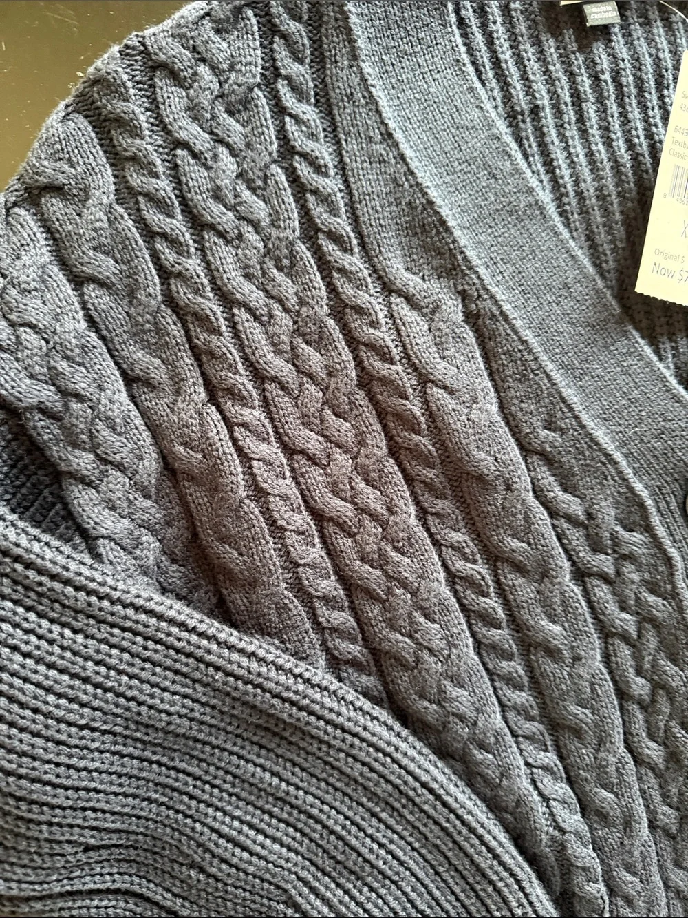 Cabi  Navy Mixed-Knit Cable Button-Front Cardigan